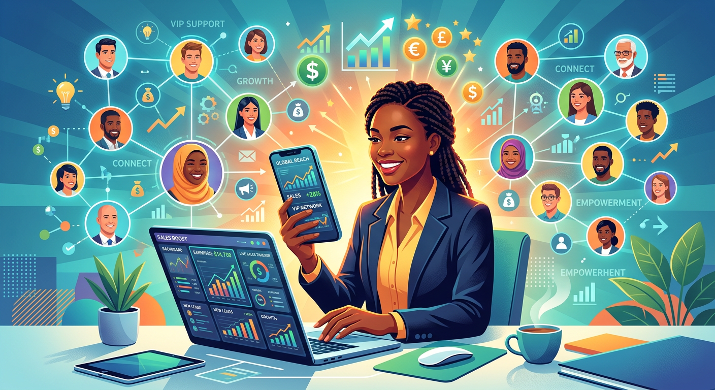 Imagem ilustrativa do curso Fórmula Enriquecendo Online VIIP, mostrando uma pessoa aprendendo marketing digital e vendas online com suporte VIP e comunidade ativa.