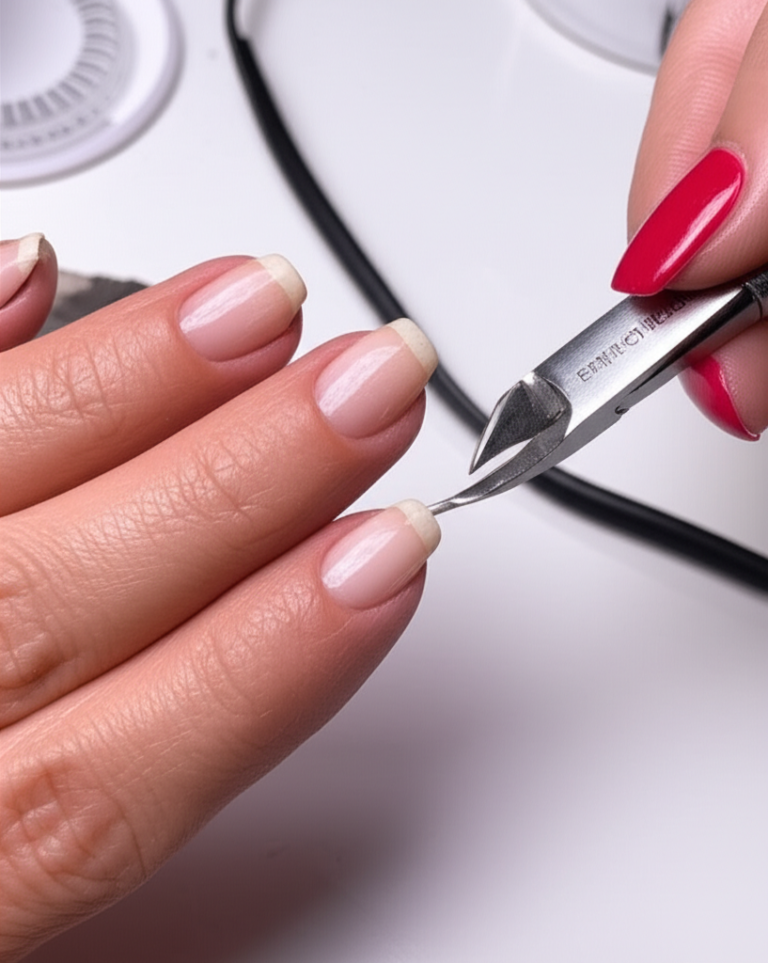 Faby Cardoso ensinando técnica de cutilagem fundinha e corte bordado com alicate Mundial 777 em unhas naturais perfeitas.