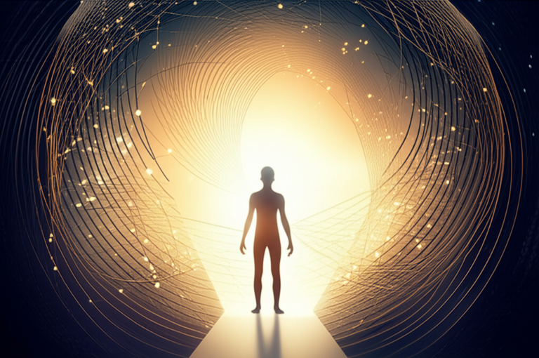 Imagem conceitual de uma pessoa quebrando barreiras mentais, com luz e um caminho claro emergindo, simbolizando a superação de bloqueios emocionais.