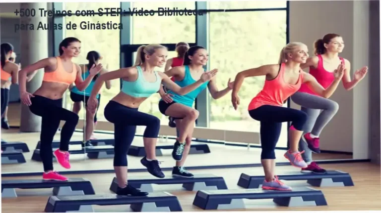 Capa do curso +500 Treinos com STEP ao lado de professor realizando coreografia no step