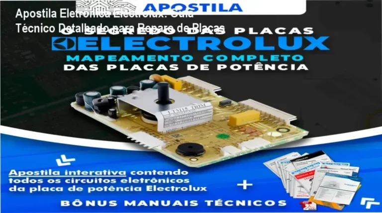 Apostila Electrolux com diagrama eletrônico de placa de lavar e checklist de ferramentas
