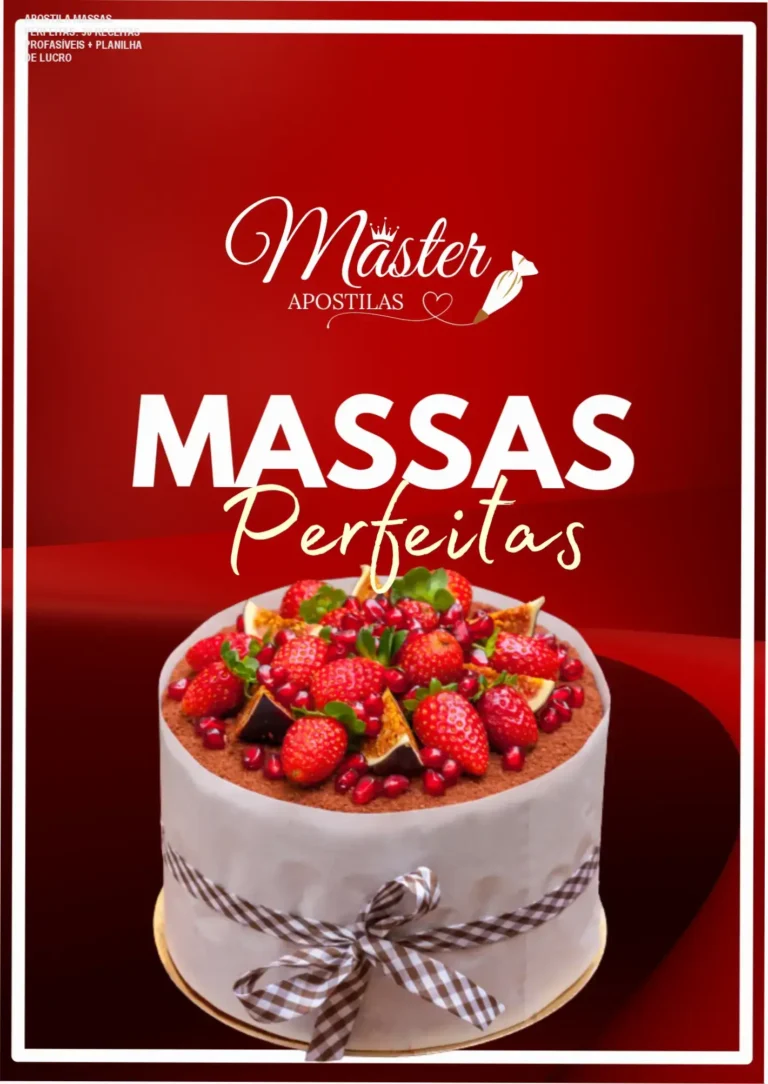 Captura da apostila Massas Perfeitas com destaque para receitas de massa e diagrama de precificação