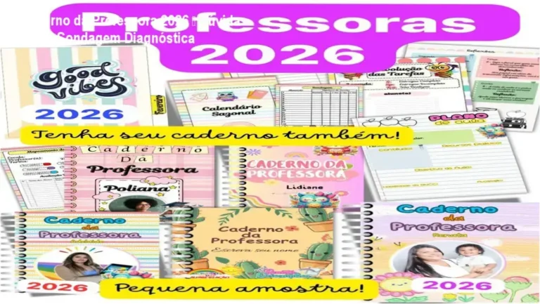 Capa personalizada do Caderno da Professora 2026 com recursos de sondagem diagnóstica