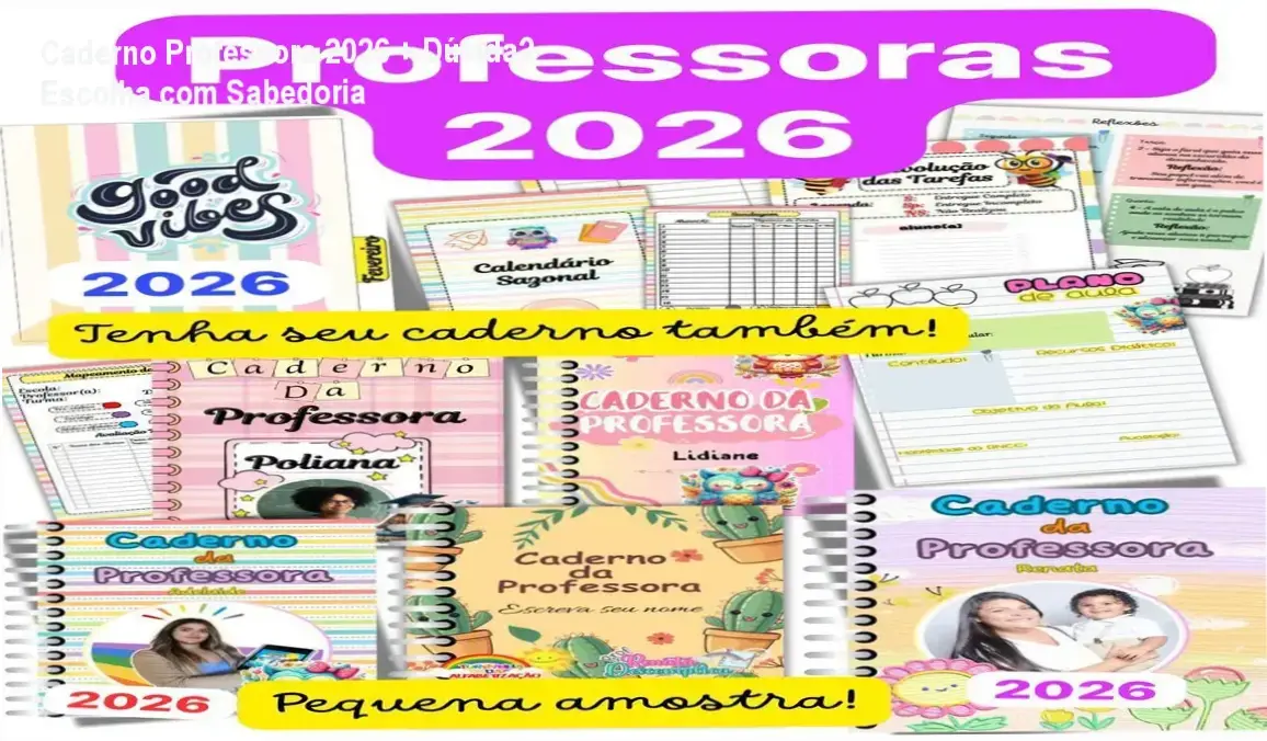 Imagem do Caderno da Professora 2026 com capa editável no Canva
