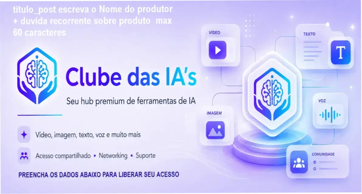 Logotipo do Clube das IA's com ícones representando ferramentas de IA para texto, imagem e vídeo.