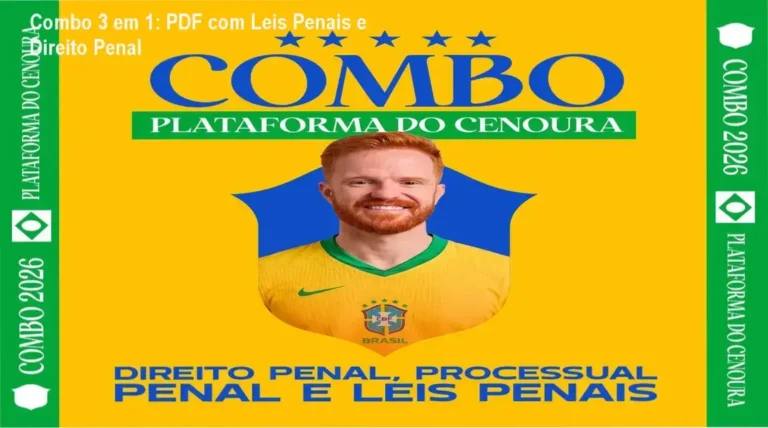 Imagem ilustrando o combo 3 em 1 com QR code e materiais de Direito Penal e Leis Penais