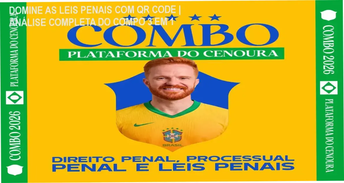 Livro interativo com QR Code mostrando resolução de questões de Direito Penal em tabela, redesenho moderno
