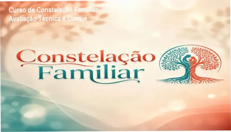 Representação visual de uma formação em constelação familiar com materiais de estudo e certificado digital