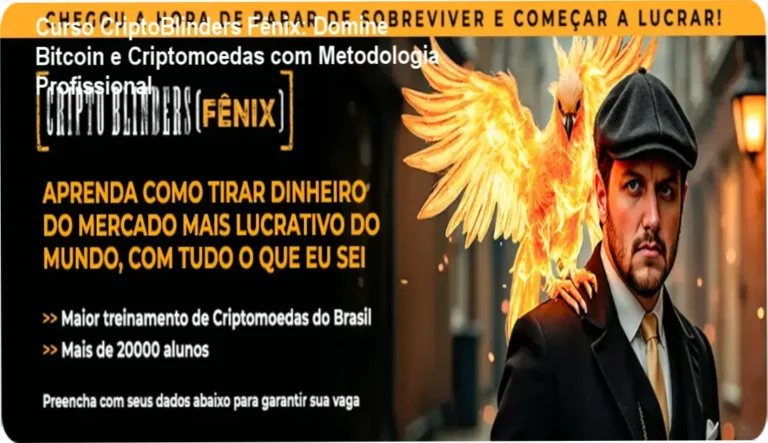 Capa do curso CriptoBlinders Fênix, desenvolvido por Augusto Backes, mostrando gráficos de análise técnica de criptomoedas.