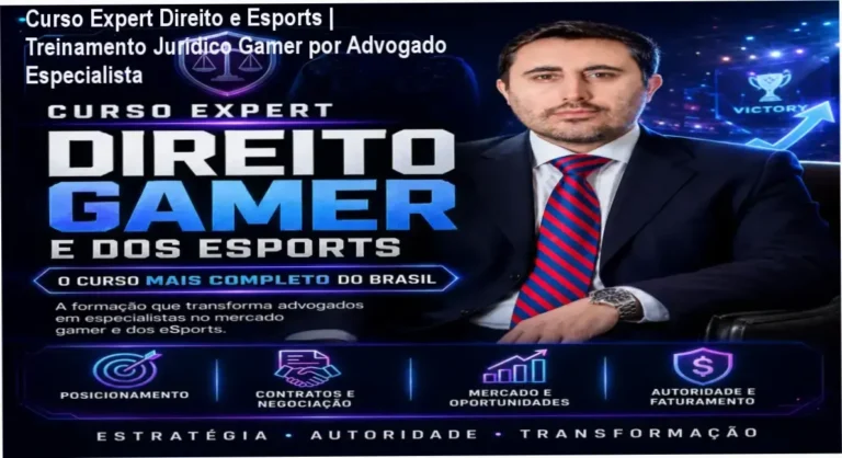 Capa digital do Curso Expert Direito e Esports com destaque para 60 modelos de contratos prontos e e-book complementar