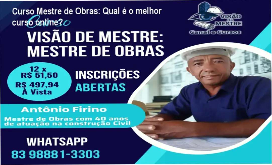 Capa do curso Mestre de Obras com destaque para o autor e certificação digital incluso