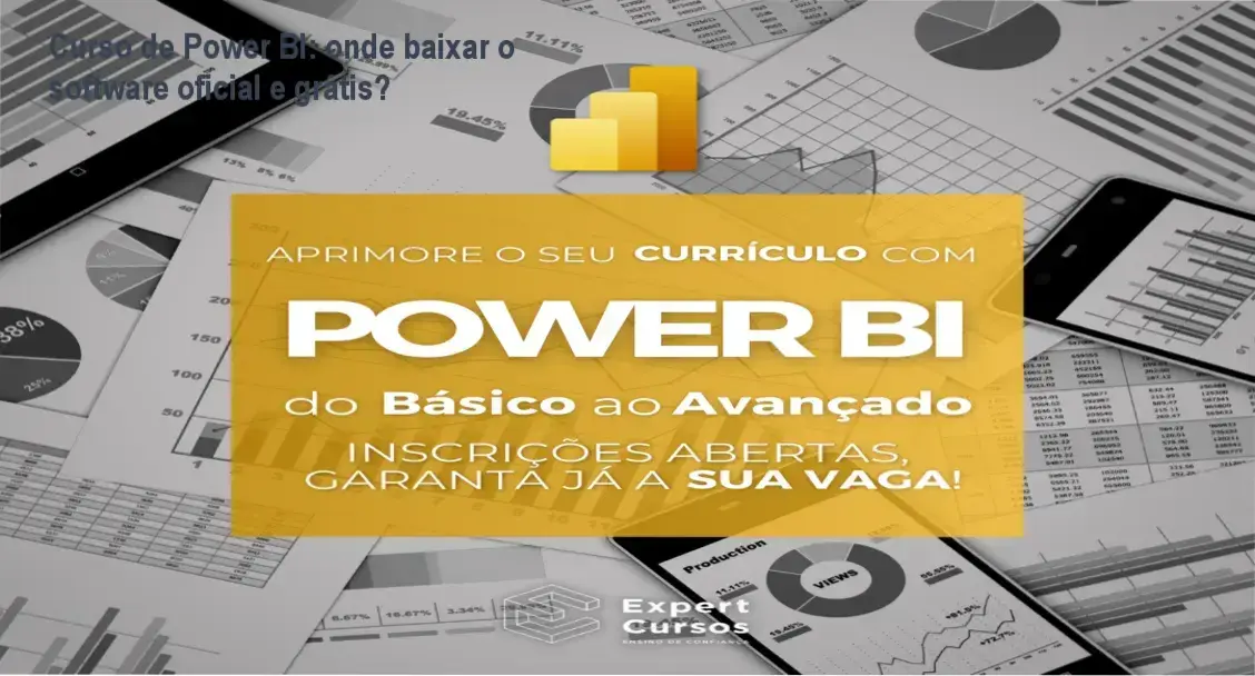 Tela do Power BI aberta em computador com dashboard profissional do curso