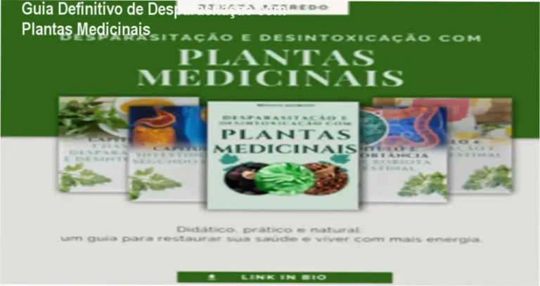 Capa do e-book Desparasitação e Desintoxicação com Plantas Medicinais mostrando ervas e benefícios para a saúde intestinal