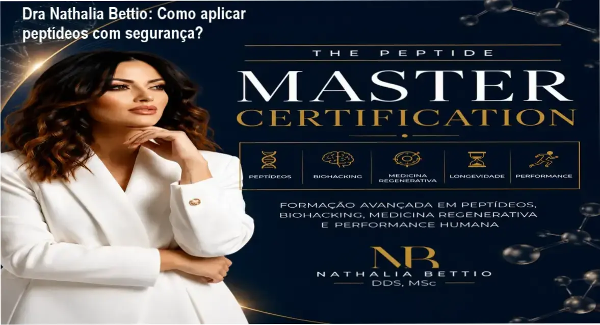 Dra Nathalia Bettio apresentando a certificação internacional em peptídeos para profissionais da saúde