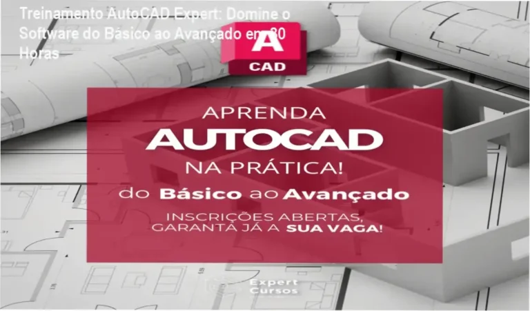 Tela de login do curso AutoCAD Expert com acesso a aulas em vídeo e biblioteca de blocos
