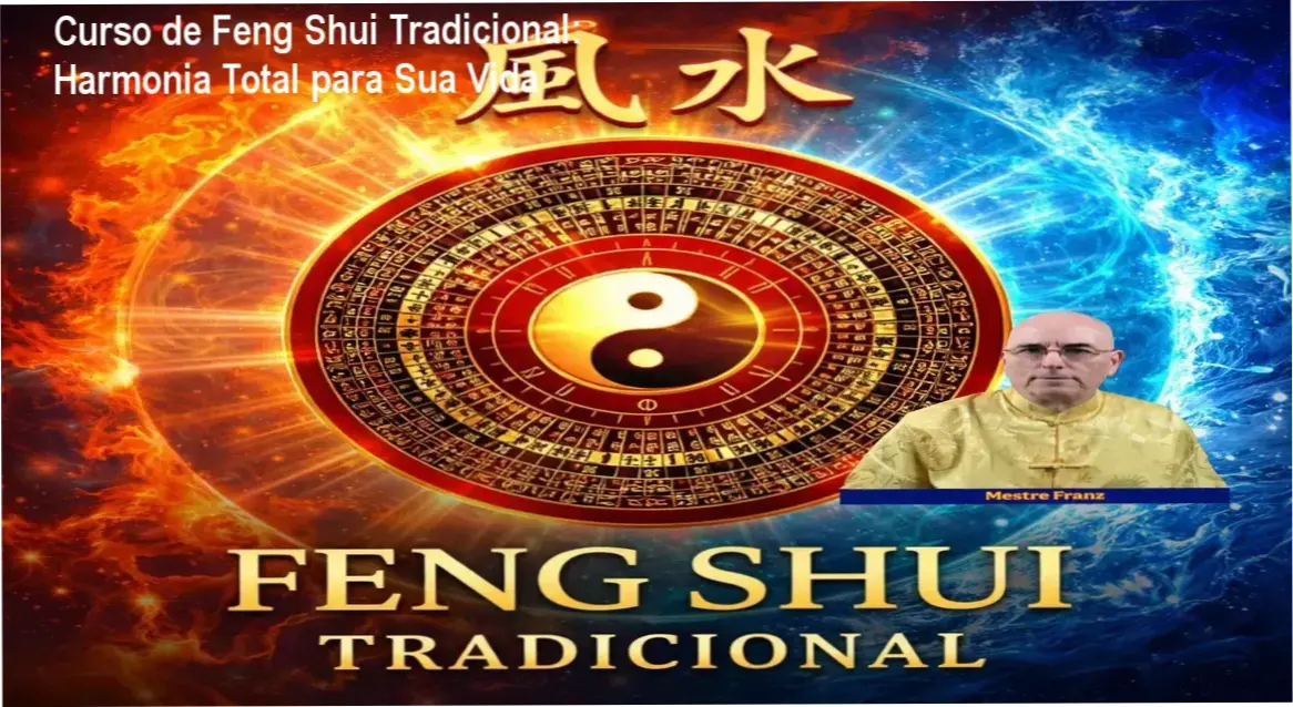 Diagrama de Feng Shui San He com bússola Lo Pan e elementos naturais dispostos estrategicamente em ambiente residencial