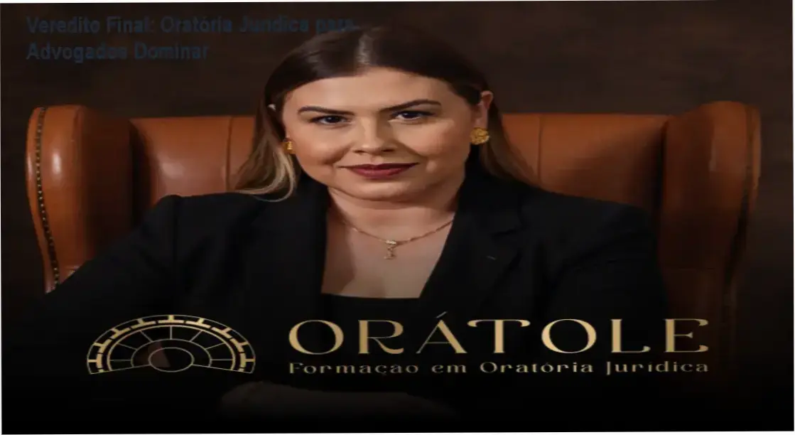 Capa do ebook da Formação em Oratória Jurídica mostrando advogado falando com confiança em uma audiência