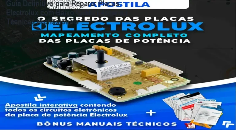 Capa ilustrativa do Guia Definitivo para Reparar Placas Electrolux com técnicas de diagnóstico e manuais técnicos completos.