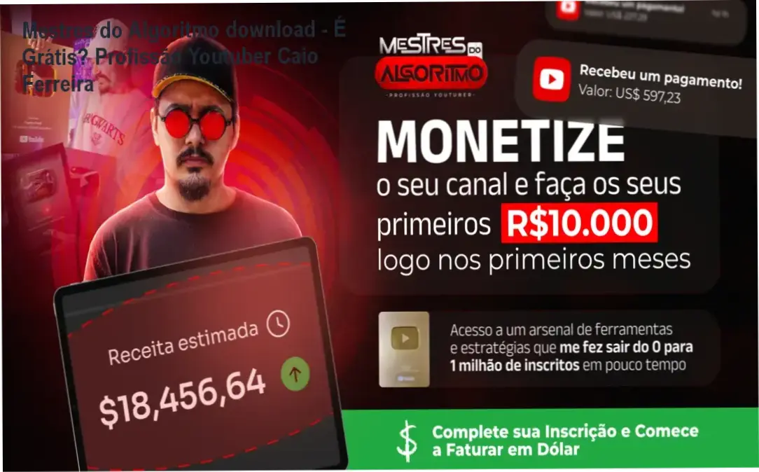 Capa do curso Mestres do Algoritmo com foco em automação de canais no YouTube usando IA