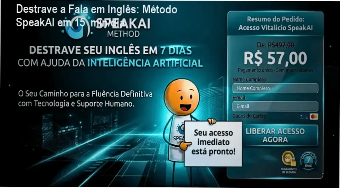Ebook do Método SpeakAI apresentando frases práticas de conversação em inglês