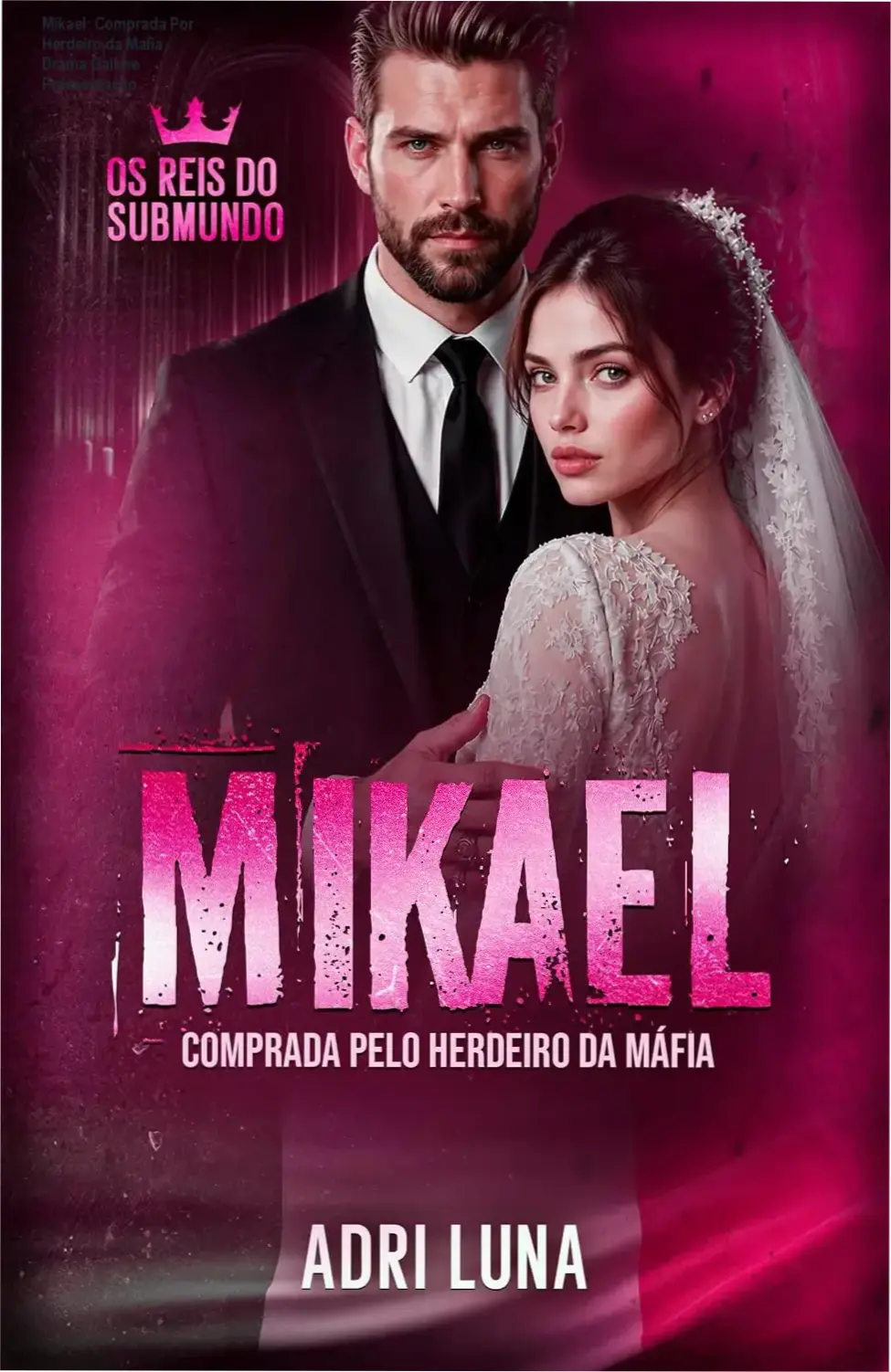 Capa do livro 'Mikael: Comprada Por Herdeiro da Mafia' mostrando personagens principais em cenário dramático