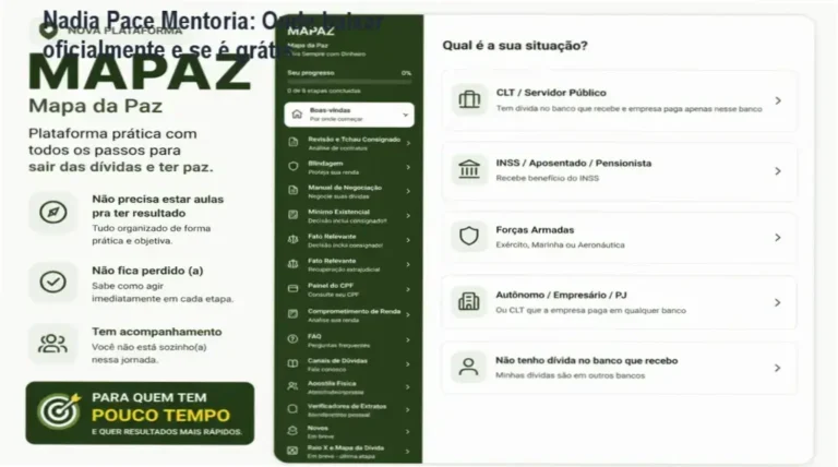 Tela do site oficial da Nadia Pace Mentoria com botão de acesso ao produto