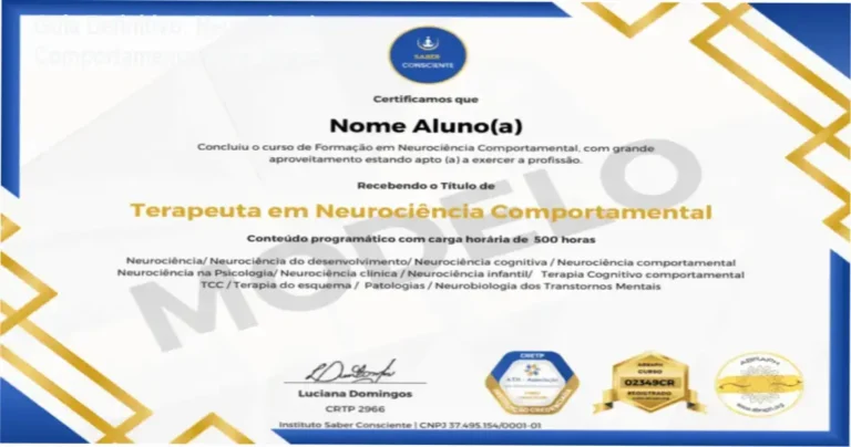 Imagem ilustrativa da capa do eBook Neurociência Comportamental para Terapeutas, destacando design azul com símbolos neurocientíficos