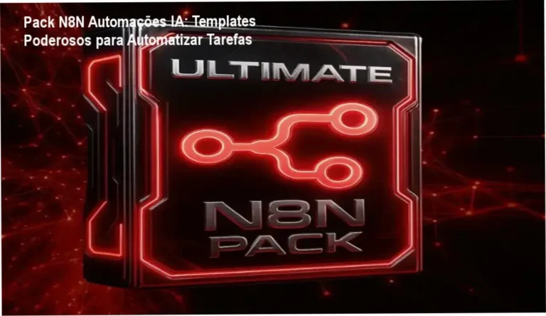 E-book do Pack N8N com templates de automação usando N8N e IA sobre fundo em código.
