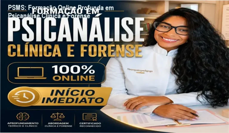 Imagem do curso Formação em Psicanálise Clínica e Forense da PSMS na Plataforma Hotmart com título 'Formação Online Avançada em Psicanálise'