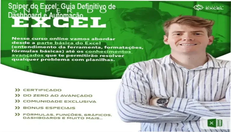 Imagem do curso Sniper do Excel, mostrando planilha com gráficos e dashboards