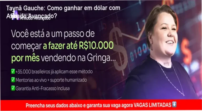 Taynã Gauche apresentando a Formação Afiliado Avançado, método para ganhar em dólar