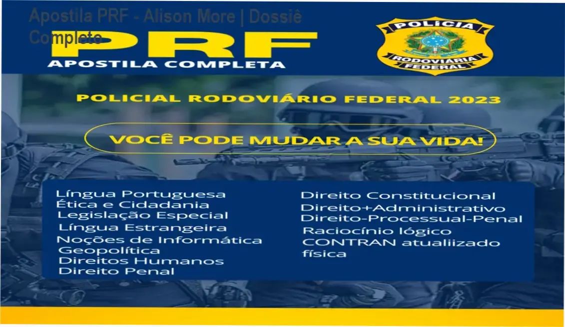 Capa digital da Apostila PRF de Alison More para preparação de concursos