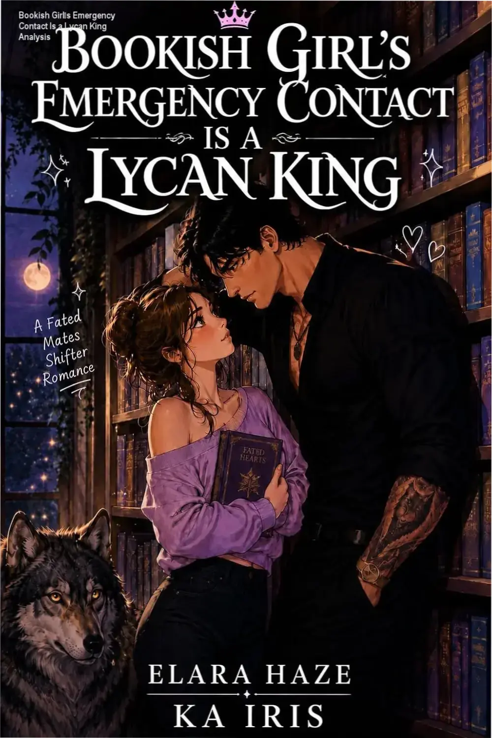 Book cover featuring a romantic fantasy theme of a lycan king and a bookish girl