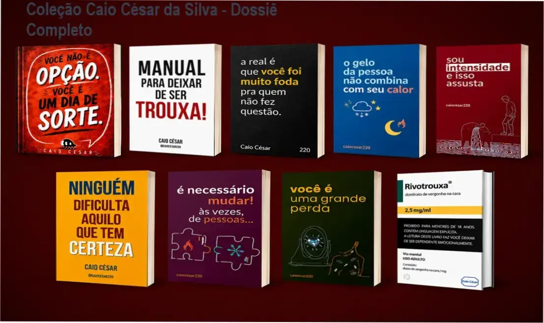 Capa da coleção completa de 9 ebooks de Caio César da Silva focada em autoestima e relacionamentos