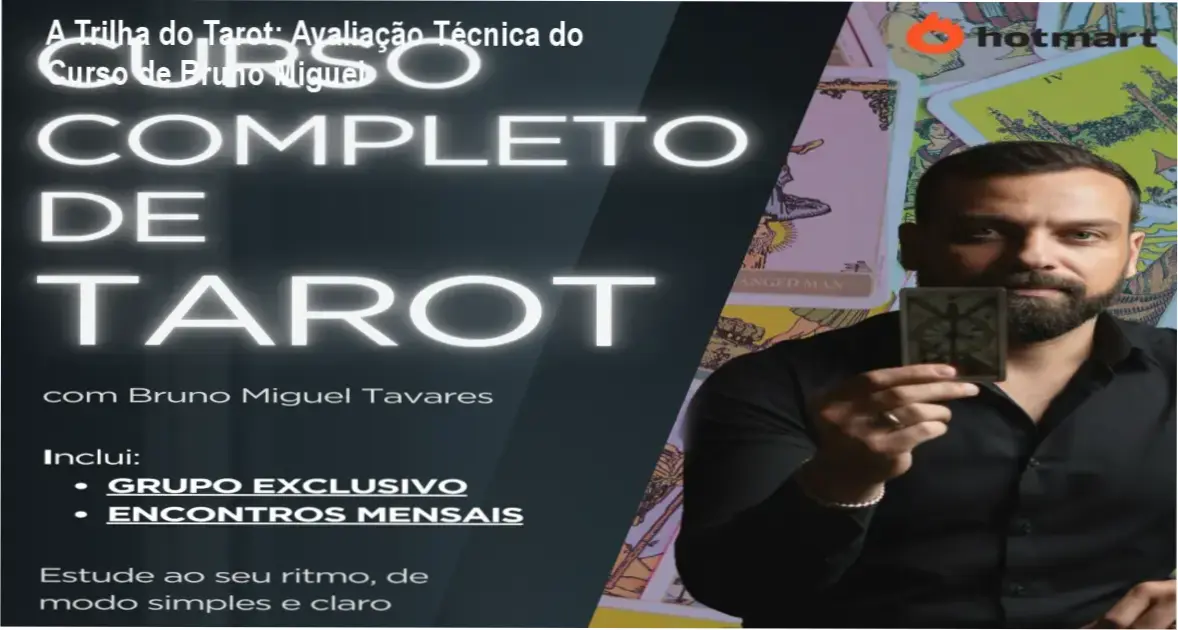 Materiais didáticos e cartas de tarot representando o método de ensino de Bruno Miguel Tavares
