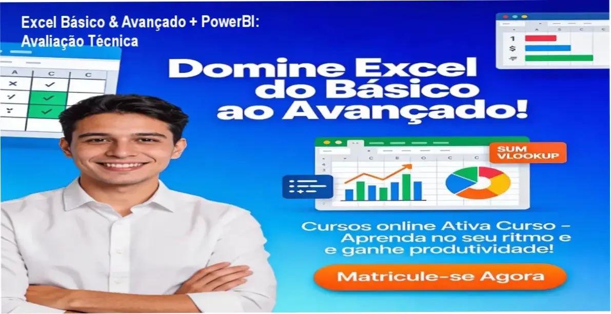 Interface do treinamento de Excel Básico e Avançado com PowerBI da Ativa Curso