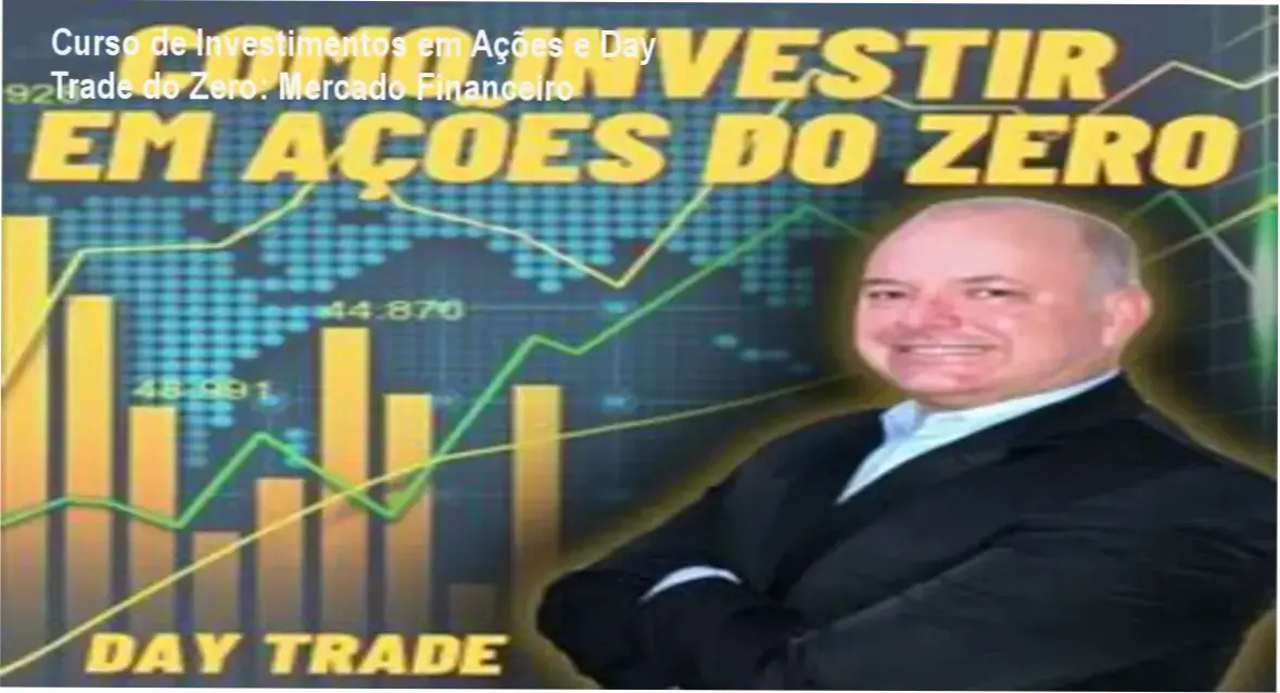 Capa do curso de investimentos com o ícone da bolsa de valores e gráfico financeiro em destaque.
