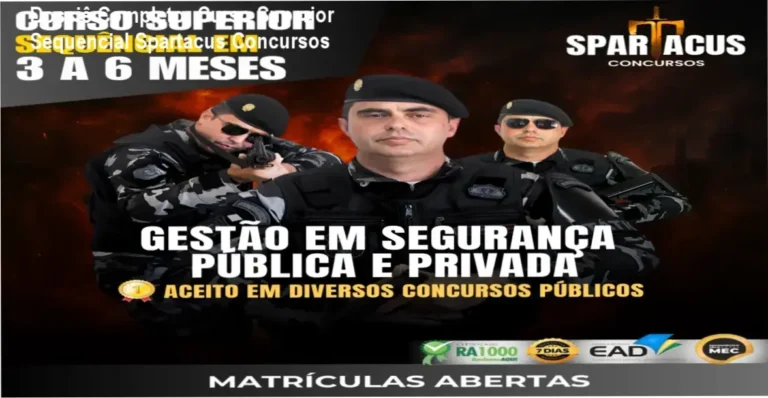 Infográfico detalhando o funcionamento do Curso Superior Sequencial da Spartacus Concursos para carreiras policiais