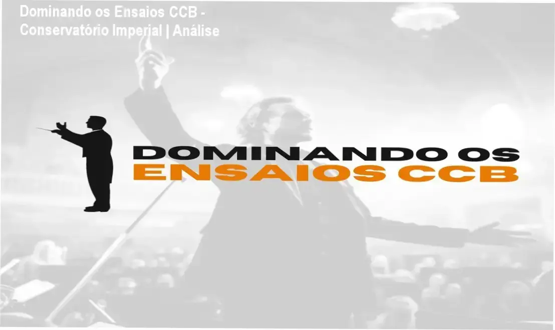 Representação visual do curso Dominando os Ensaios CCB focado em regência e condução de orquestra.