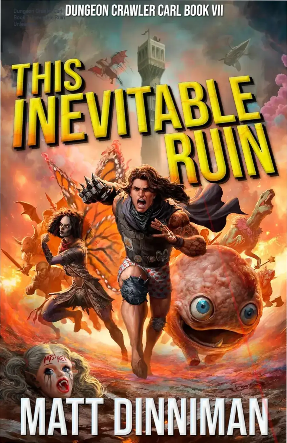 Cover art of Dungeon Crawler Carl Book 7 showing epic alien faction battle and self-aware NPCs
