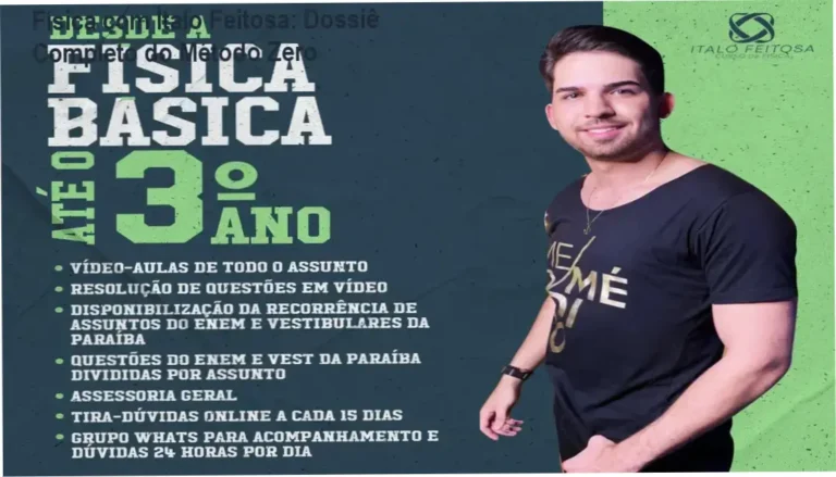 Representação de materiais de estudo de Física, incluindo apostila e computador, focados em aprovação no ENEM e Medicina.