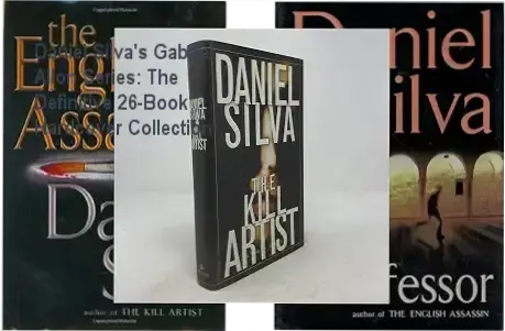 Complete Gabriel Allon 26-book hardcover series by Daniel Silva displayed on a bookshelf