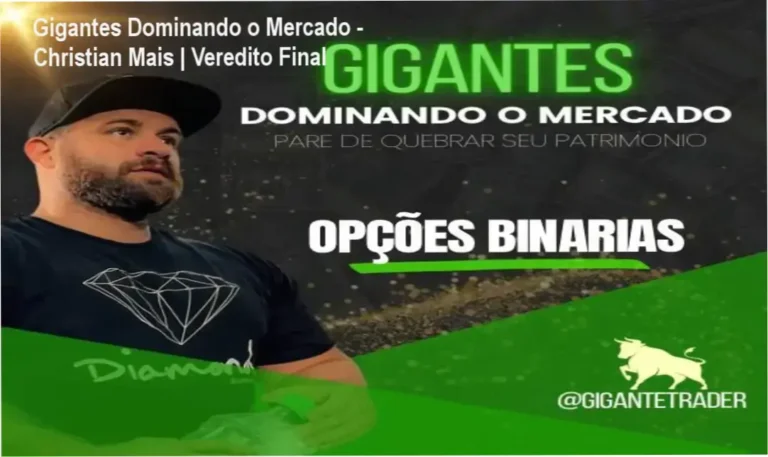 Capa do curso Gigantes Dominando o Mercado exibindo módulos de análise técnica, operações probabilísticas e gestão de risco para opções binárias