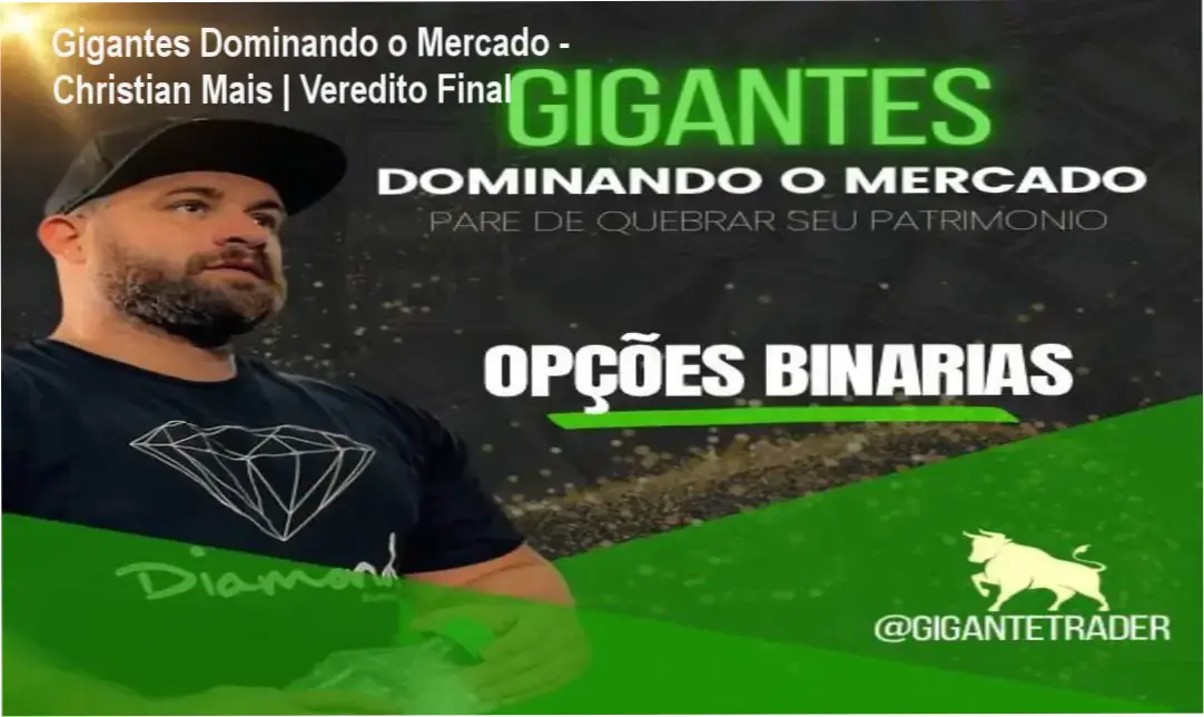 Capa do curso Gigantes Dominando o Mercado exibindo módulos de análise técnica, operações probabilísticas e gestão de risco para opções binárias