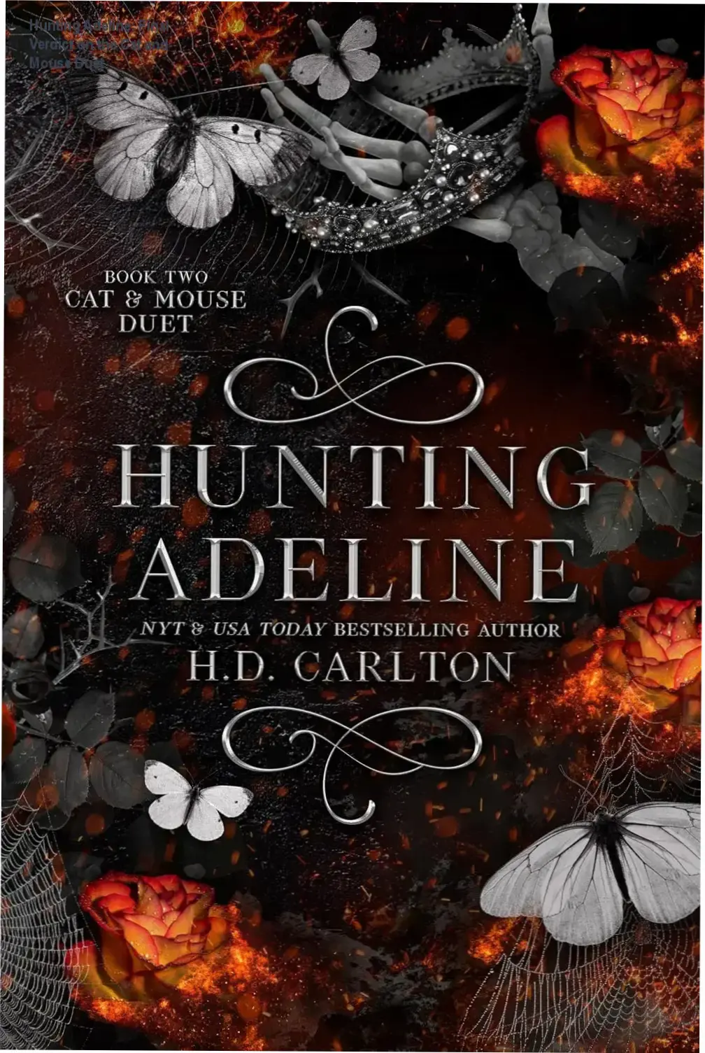 Hunting Adeline ebook cover featuring a dark romantic suspense theme by H.D. Carlton