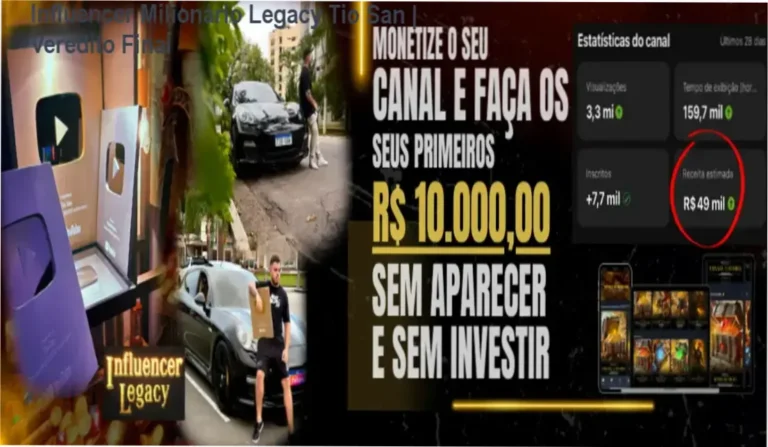 Capa do treinamento Influencer Milionário Legacy de Tio San para monetização de canais no YouTube