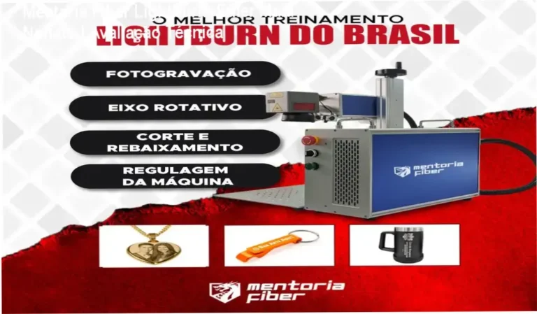Interface do software Lightburn sendo utilizada para gravação profissional em fibra laser com auxílio de mentoria