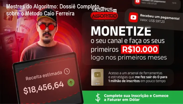 Interface de curso online exibindo estratégias de monetização de canais dark no YouTube com auxílio de inteligência artificial