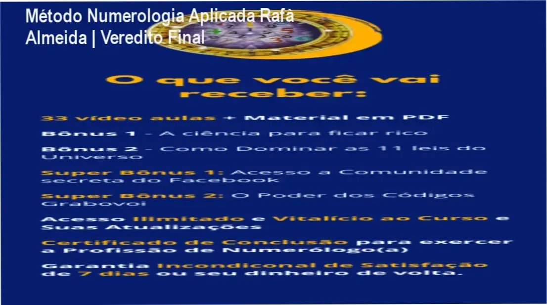 Material didático e certificado do curso Método Numerologia Aplicada de Rafà Almeida