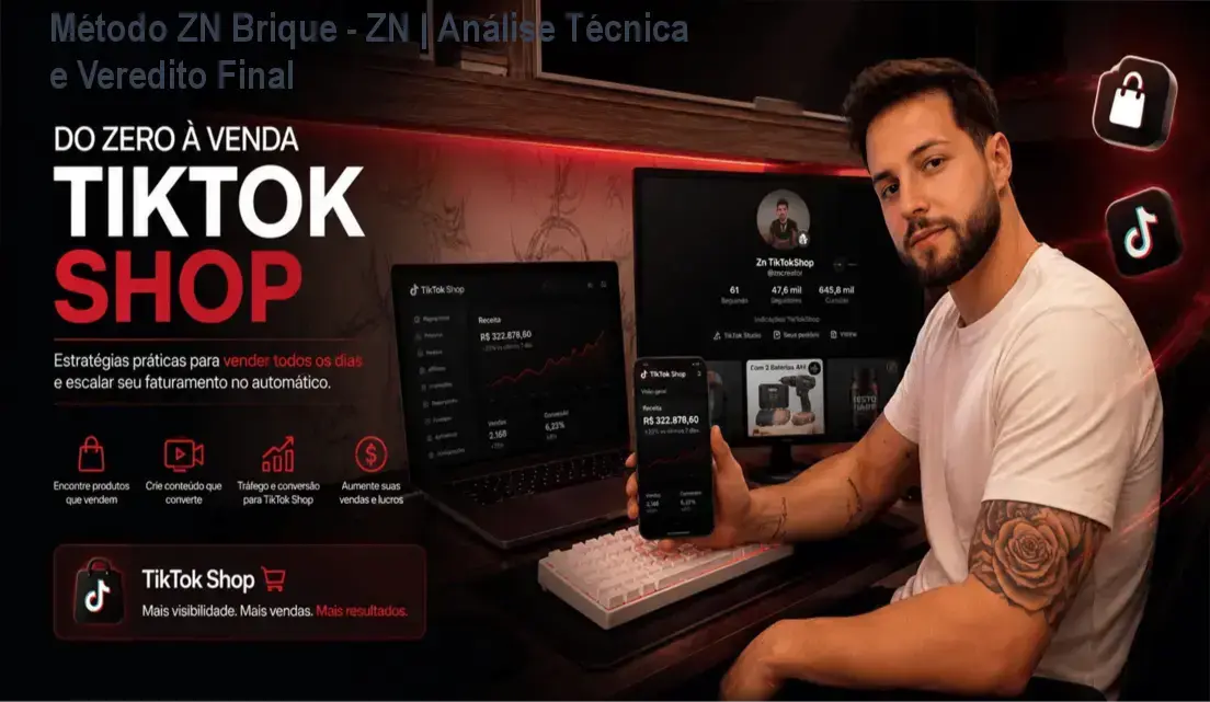 Infográfico detalhando o fluxo de vendas orgânicas do Método ZN Brique no TikTok